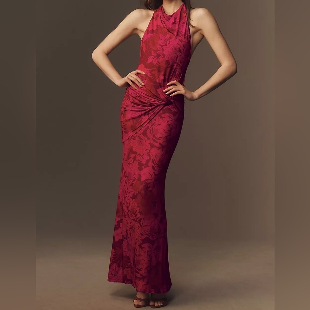 Katie May Leyla cowled halter open-back knotted jersey maxi dress Size L